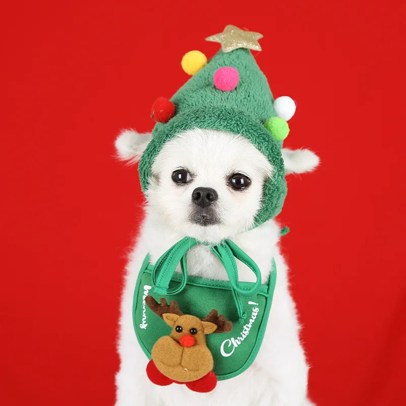Christmas Puppy Hat & Bib – Funny Holiday Outfit for Dogs & Cats