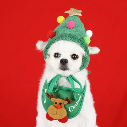 Christmas Puppy Hat & Bib – Funny Holiday Outfit for Dogs & Cats