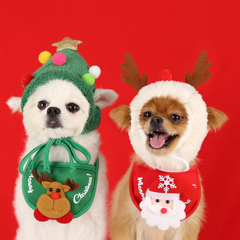 Christmas Puppy Hat & Bib – Funny Holiday Outfit for Dogs & Cats
