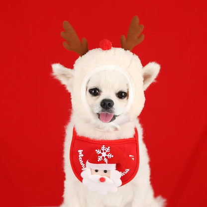Christmas Puppy Hat & Bib – Funny Holiday Outfit for Dogs & Cats