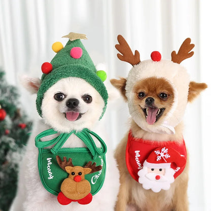 Christmas Puppy Hat & Bib – Funny Holiday Outfit for Dogs & Cats