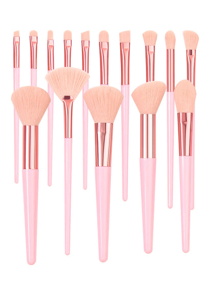 15-Piece Professional Makeup Brush Set with Sponge, Eyebrow Trimmer & Waterproof Bag