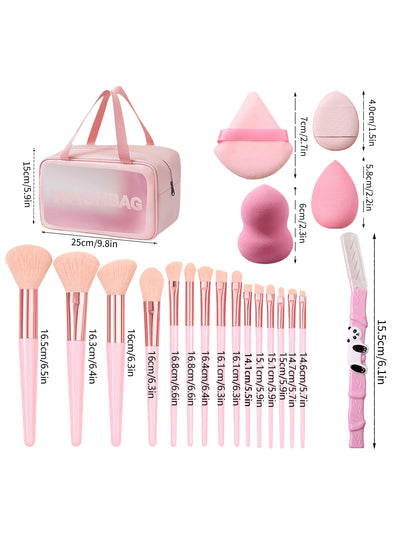 15-Piece Professional Makeup Brush Set with Sponge, Eyebrow Trimmer & Waterproof Bag
