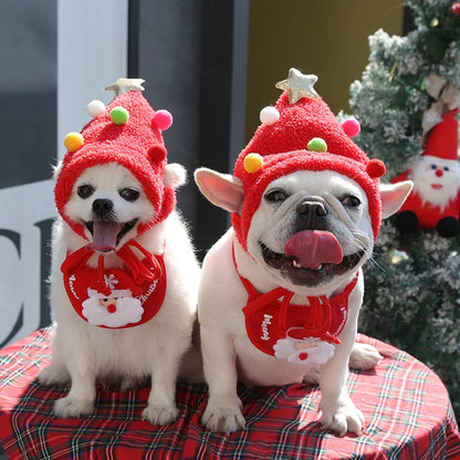 Christmas Puppy Hat & Bib – Funny Holiday Outfit for Dogs & Cats